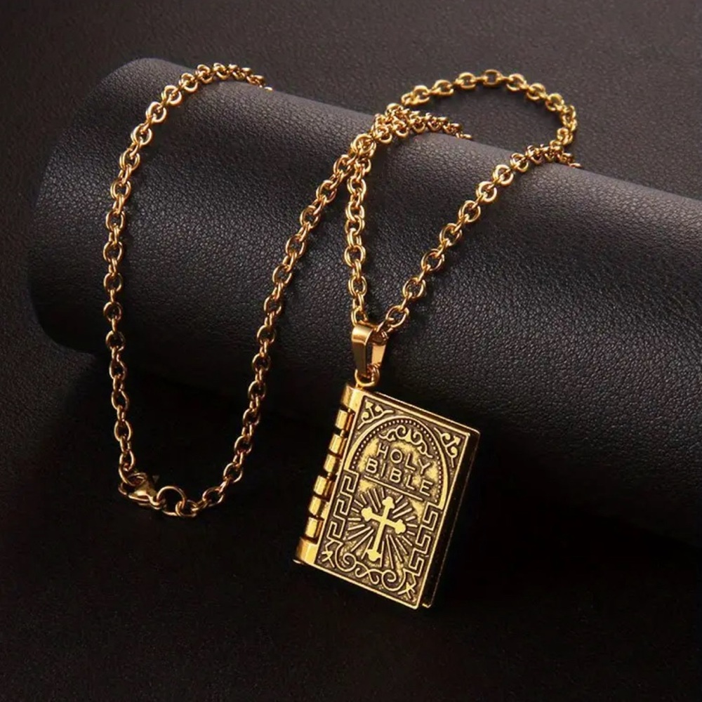 Three Page Stainless Steel Bible Pendant Neckace